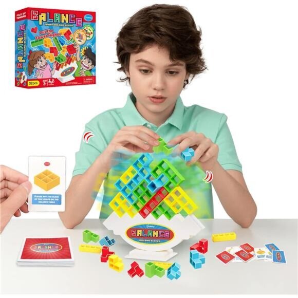 32 Pcs Tetra‎ Balance Tower Stacking Building Blocks Board Game for Kids & Adult - Picture 1 of 5